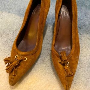 Brown Suede Tassle Kitten Heels